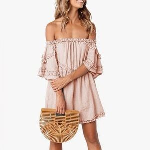 NEW! Flirty & Feminine: Blush Pink Off-Shoulder Dress - Style Dome (Size M)